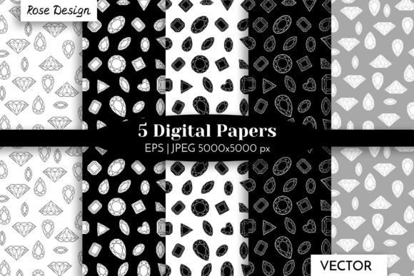 Black and White Gemstones Patterns Set: A Versatile Digital Resource for Designers and Makers