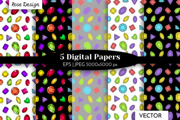 Colorful Gemstones Seamless Patterns Set