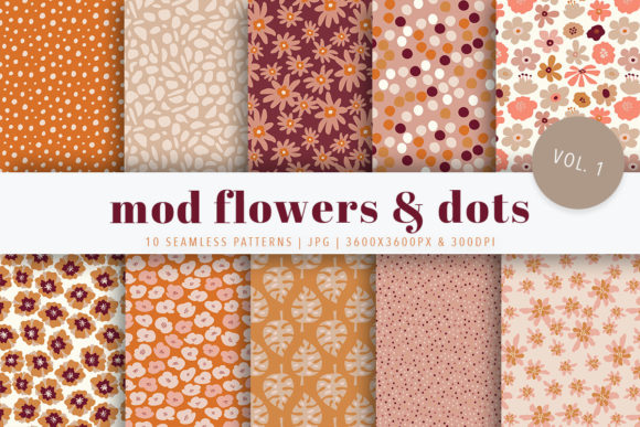 Mod Flowers Dots Seamless Patterns