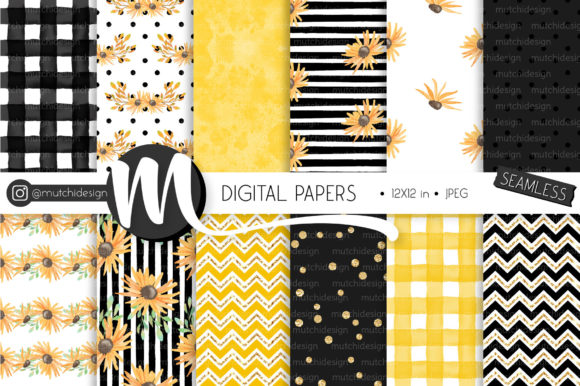 Sunflower Black Seamless Patterns: Elevating Creative Professionalism with Timeless, High-Resolution Digital Design Assets
