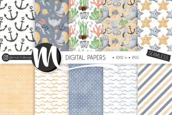 Under the Sea Watercolor Patterns: Seamless Digital Papers for Real Creative Workflows